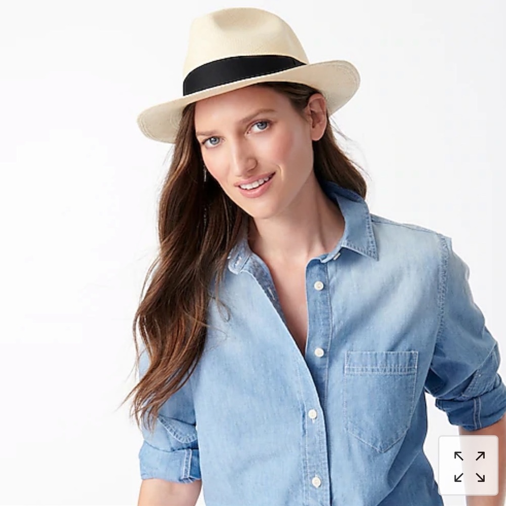 J. Crew Cream Panama Hat with Black Band